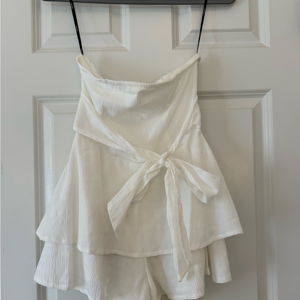 Cream Strapless Ruffle Romper - Picture 5 of 7